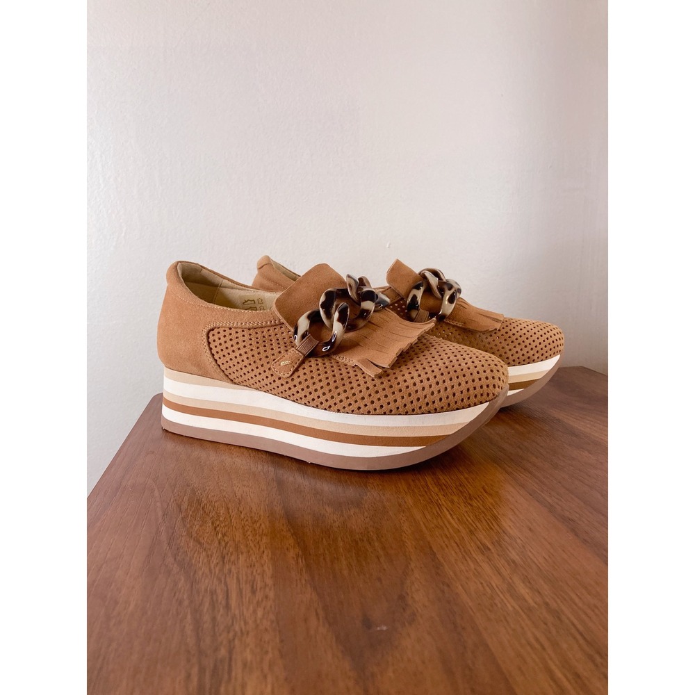 Softwaves Cadie Tan Perforated Suede Platform Loafers 36